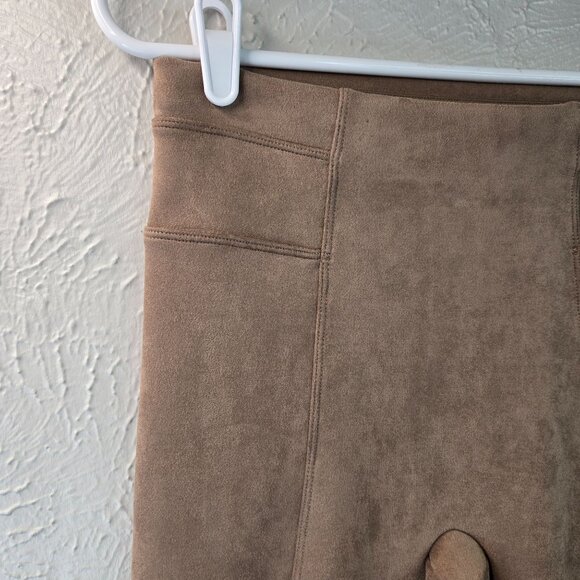 Spanx Legging Pants S Brown Faux Suede Preppy Equestrian Minimalist Pull On - Picture 5 of 14